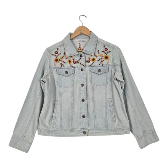 VTG Keren Hart Denim Jacket sz M Light Blue 100% Cotton Embroidered Floral Boho - Picture 1 of 15